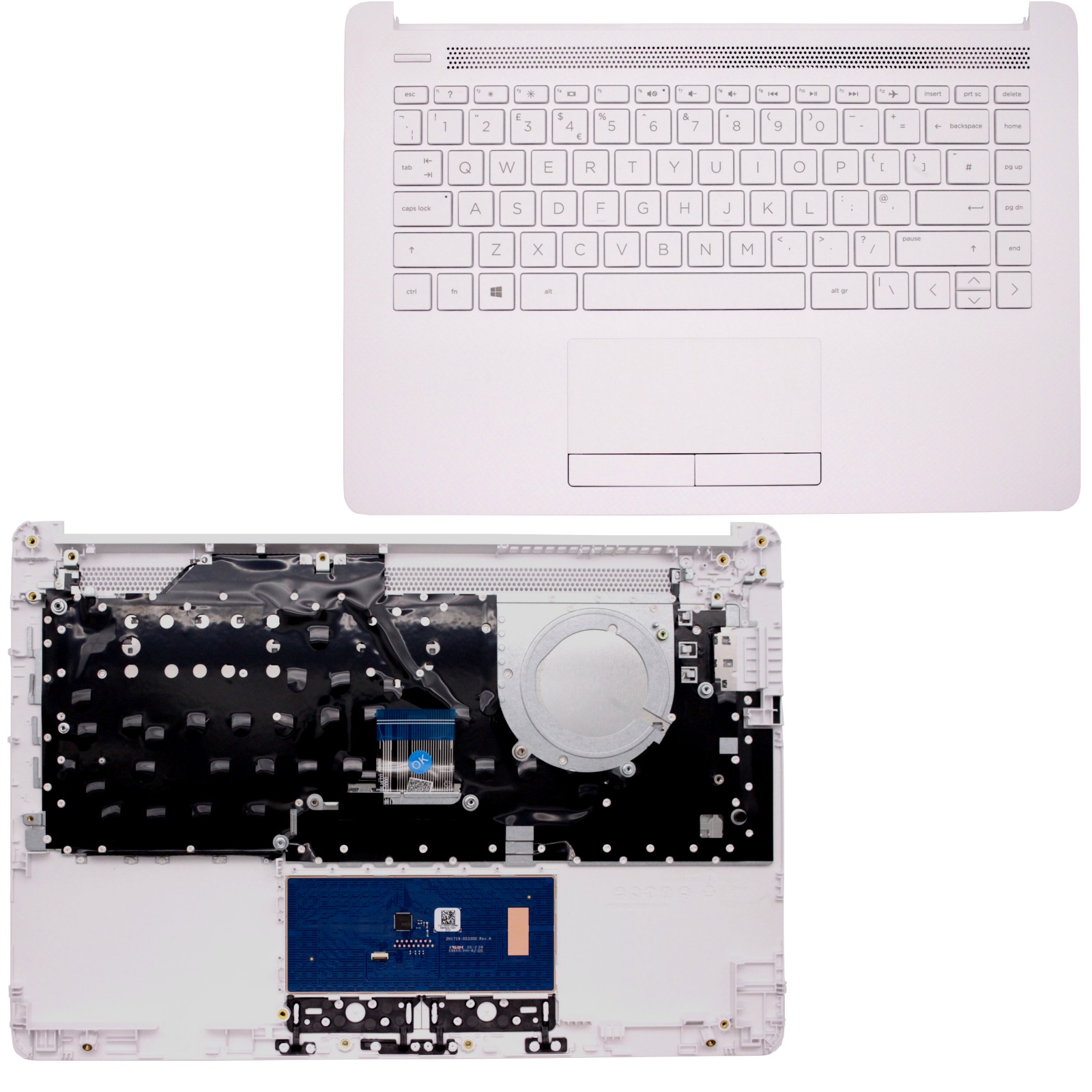 PARA REEMPLAZAR HP 14CM0093AU portátil reposamuñecas Touchpad Teclado Cubierta Blanca + Reino PARA REEMPLAZAR HP 14CM0093AU portátil reposamuñecas Touchpad Teclado Cubierta Blanca + Reino